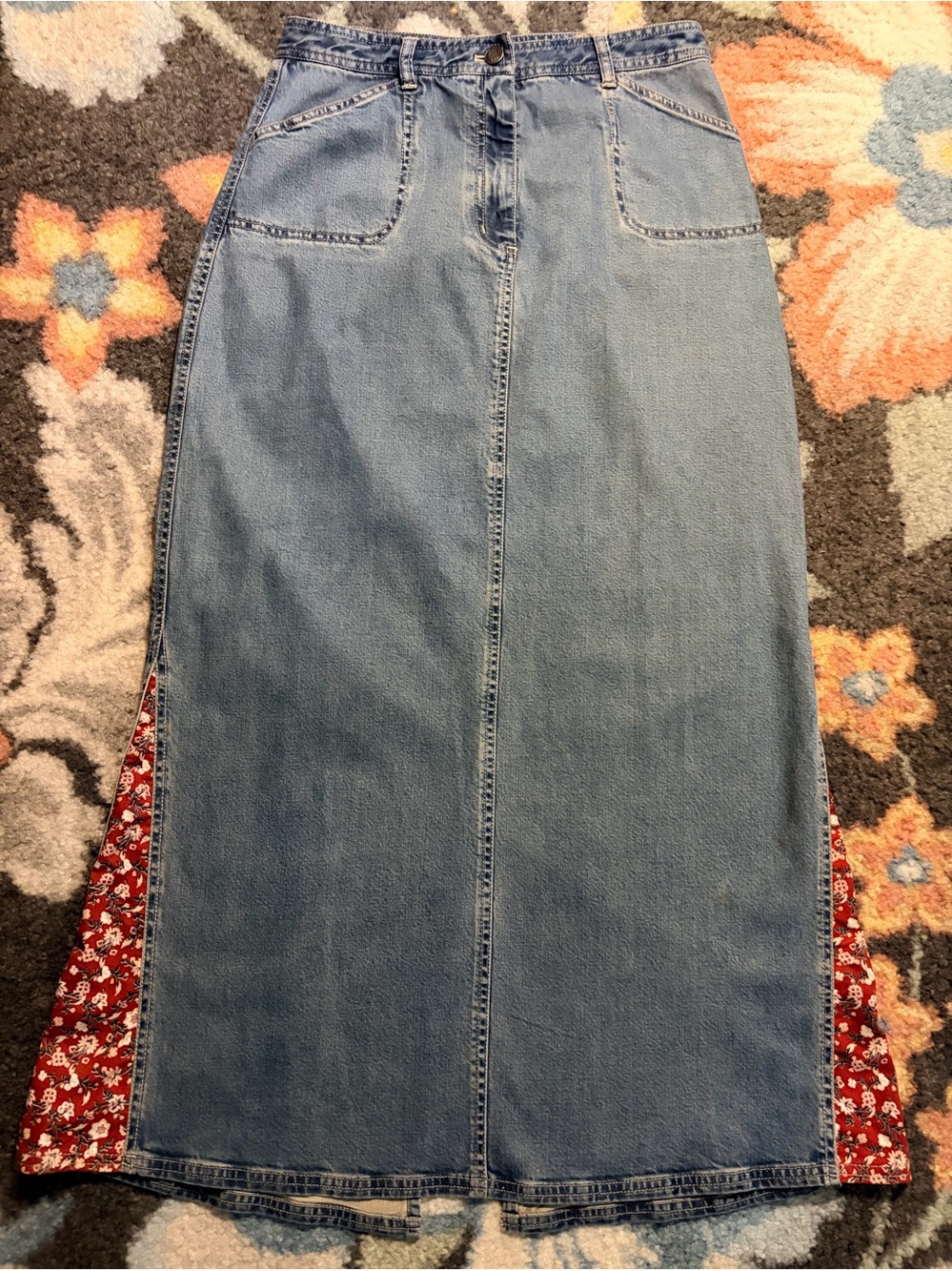 Vintage J. Jill Denim Floral Panel Midi Skirt Size 8